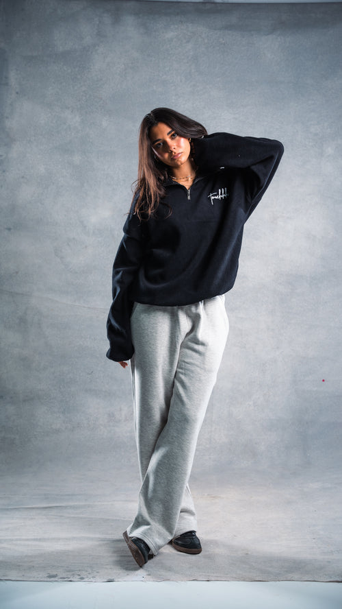 Black velour quarter zip