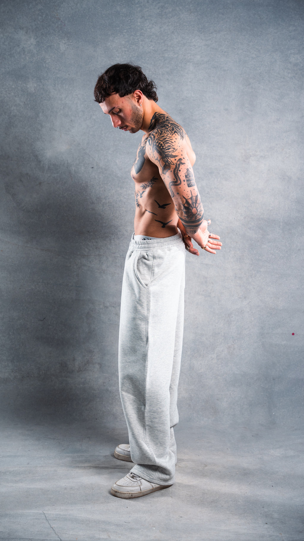 grey wide-leg sweatpants