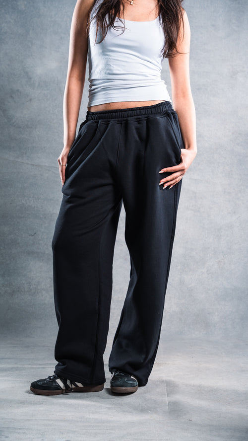 Black wide-leg sweatpants