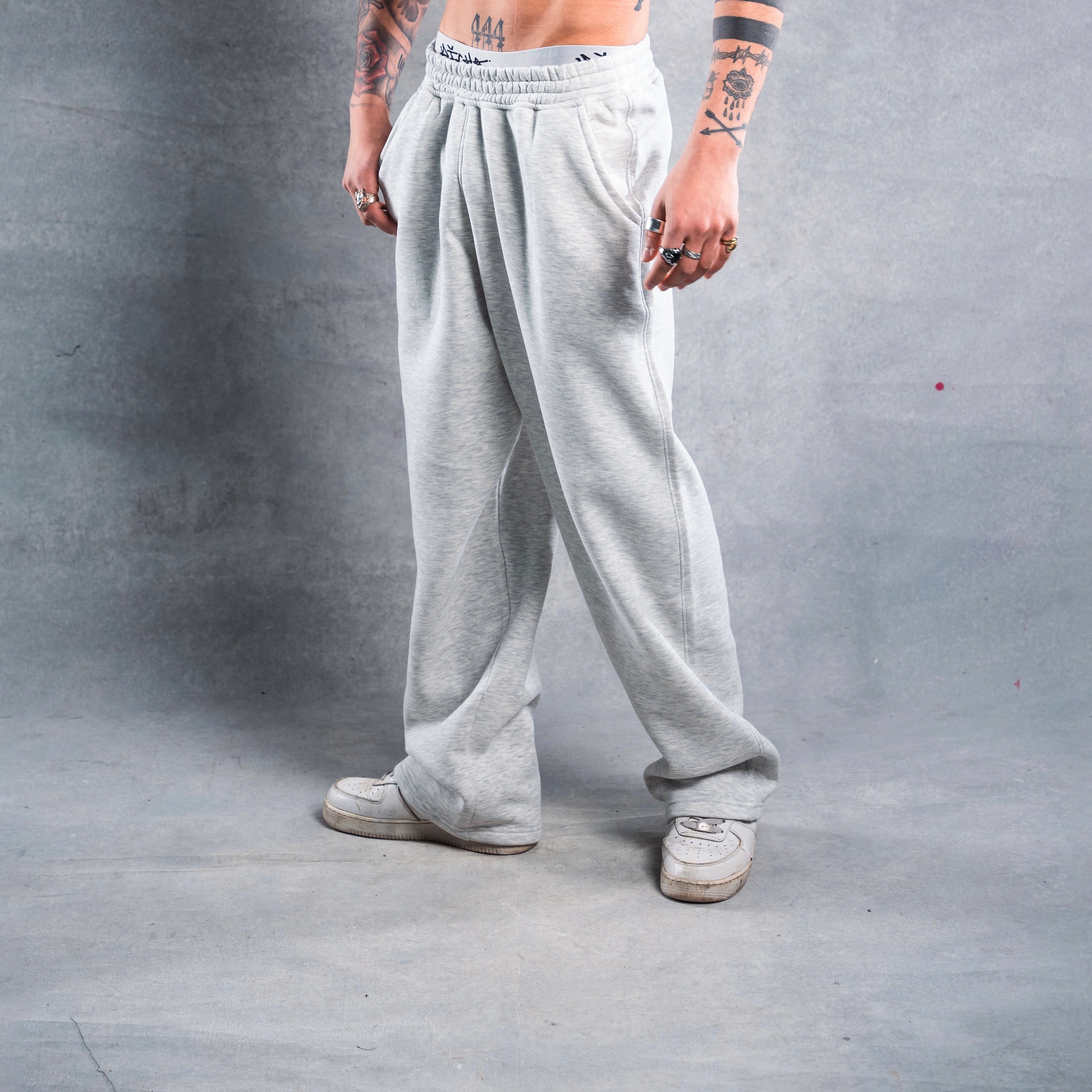 grey wide-leg sweatpants