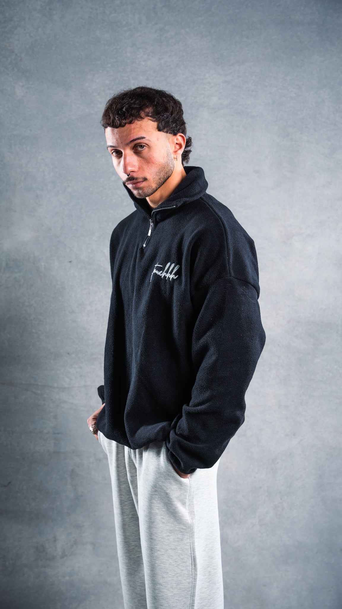 Black velour quarter zip