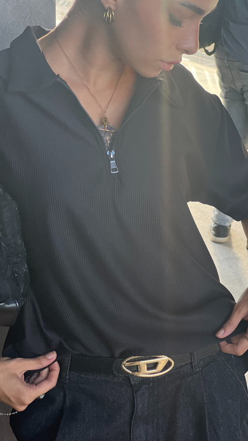 Black Unisex-zip tee